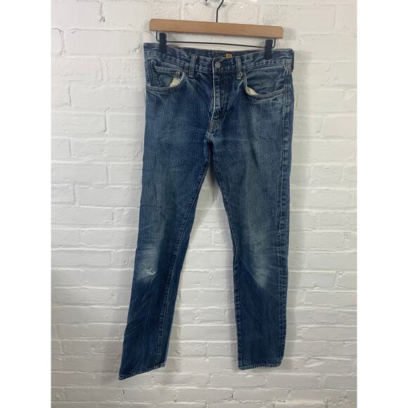 J. Crew 484 Men's High-Rise Slim Fit Skinny Distressed Denim Jeans Blue Sz 32/34 - Picture 1 of 4